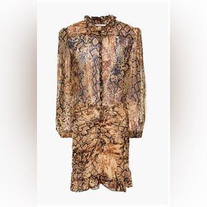 BA&SH Rackel ruched snake-print georgette mini dress